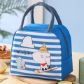 Insulated blue and white striped lunch bag with cartoon winter dog pattern and handle - Royal Blue Dog