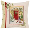 Christmas pillow cover with festive snowman and red door print on beige linen fabric - 45*45cm (No Insert) / Style-10 (Christmas Snow House)