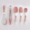 Juego de 5 utensilios de cocina de silicona rosa con batidor, pinzas, espátulas y un pincel - Rosa Nórdico Juego de 5 Piezas (Con Caja de Color)
