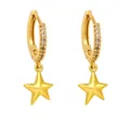 Elegant gold star drop hoop earrings with sparkling cubic zirconia pavé setting - Pentagram Style (C) / Gold