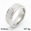 Anillo de acero inoxidable plateado con relieve de cuadros y circonita redonda - US 8 / Color Acero (KR110877-GC)