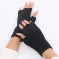 Kurze schwarze fingerlose Strickhandschuhe mit Rautenmuster für Damen im Winter - Schwarz
