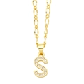 Detailed macro view of gold-plated S-letter pendant with micro-pave cubic zirconia stones - Letter S