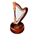 Classic harp-shaped music box with dark wood grain base and golden metal details - Harp Style (YL2067)