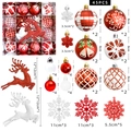 45-piece red and white Christmas ornament set featuring painted balls and glitter reindeer - Red & White Reindeer - 45PCS