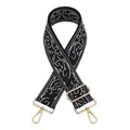 Detail of navy blue jacquard embroidered bag strap with golden metal hardware clips - Dark Blue