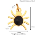Detail of golden stainless steel spider charm with size and weight measurements - Black Spider