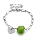 Adjustable silver chain bracelet with green hexagonal bead and metal heart pendant - Silver Green Hexagonal Bead (KB145366-Z)