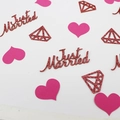 Just Married wedding confetti set with rose red and red glitter hearts and diamonds - Rose Gold Just Married+Diamond/Rose Heart