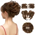 Postiche chignon brun ébouriffé avec peigne pour une coiffure volumineuse - Brun Foncé / Blond Doré