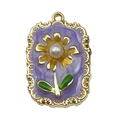 French vintage gold pendant with purple enamel flower and pearl center in Monet style - Purple Square Sunflower Pearl-22111