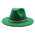 Detailed macro view of bright green wool fedora with snakeskin band and gold studs - Grass Green