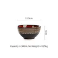 Japanese style ceramic rice bowl with hand-painted dot pattern in retro brown finish - 4.5 Inch / Red Coil