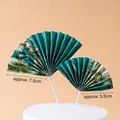 Dark green floral fan cake toppers set of two for elderly birthday decoration - Light Blue Kapok Paper Folding Fans 5 Pairs Per Pack