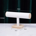 T-bar jewelry stand with 24cm white rod and bamboo base for bracelet display - Bamboo White PU Leather