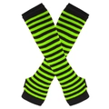 Striped black and lime green knit arm warmers with fingerless design on white background - Fluorescent Green and Black Fine Stripe