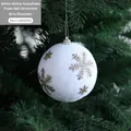 White 8cm foam Christmas ball with gold snowflakes hanging on a green Xmas tree branch - Snowflake Type B / 8cm