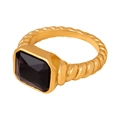 Vintage-Ring aus 18k vergoldetem Titanstahl mit quadratischem schwarzen Stein und Torsion - Schwarzer Glasstein Gold-Stil (A504)