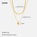 Double layered gold stainless steel necklace featuring bean chain and 7mm ball pendant - Layered Mini Round Pendant / Gold