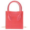 Coral pink jelly handbag with crocodile texture and golden chain strap for women - Watermelon red