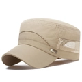 Casquette militaire plate kaki pour homme avec mesh respirant et badge métallique - Réglable / Beige