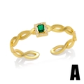 Vintage gold twisted bangle with rectangular green gemstone and zircon halo - Green Zirconia Twisted Rope Style (d58-A)