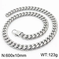 Polished silver stainless steel Cuban link chain necklace, 600x10mm size for men and women - 10mm*600mm