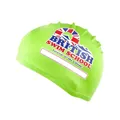 Neon green swim cap with British Swim School logo and name tag area for children - Candy Neon Green Kids Print
