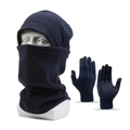 Set invernale da uomo con scaldacollo in pile blu navy e guanti touchscreen - Set da 3 Pezzi (Cappello + Sciarpa + Guanti) / Blu Notte