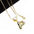 Detail of gold box chain necklace featuring letter P pendant with colorful zircon stones - Pendant with Necklace / Letter P