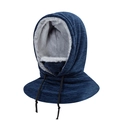 Navy blue winter fleece hood scarf with light gray plush lining and adjustable drawstrings - One Size / Navy Blue (Cationic)
