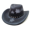 Detail of black wool cowboy hat featuring white stars and studded leather band - Black / M (56-58cm)