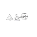 Minimalist silver stainless steel triangle stud earrings with secure screw back closure - Hollow Triangle
