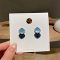 Orecchini geometrici blu a doppio colore con trama marmorea e bordi in metallo dorato - Stile Blu Spliced Geometrico (Orecchino 0556)