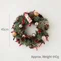 45cm Christmas wreath with red bow, assorted ornaments and plush Santa Claus figurine - 45cm Decorated Pine Needle Wreath