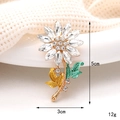 Luxury crystal sunflower brooch with yellow enamel and rhinestones, size 5cm by 3cm - D2403 Sunflower White