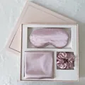 Three-piece faux silk sleep set with eye mask, pillowcase and scrunchie in pink gift box - Taro Purple Gift Box Set (Eye Mask + Pillowcase + Scrunchie)