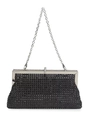 Elegant black evening bag with sparkling rhinestones and silver metal chain strap - Black Full Rhinestone Trapezoid