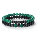 Double-layer 6mm beaded bracelet set featuring malachite, matte black, and hematite stones - 6mm Malachite + Matte Black Set