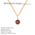 Rose gold stainless steel January birthstone necklace with a red round faceted crystal - January Red - Rose Gold