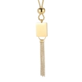 18K gold plated stainless steel necklace featuring a rectangle tag and long chain tassels - Rectangular Tag Tassel Style (KN226881-CX) / Gold (KN226881-CX)