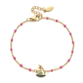 Detail of sailboat pendant with pink beads on a gold-plated stainless steel chain - Rose Beads (SL1189-rose)