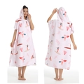 Pink hooded beach poncho with surf print and quick-dry fabric for women swimming - One Size / Button Style - Pink Surf