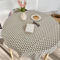 Round dining tablecloth with grey and white geometric triangle patterns in cotton linen style - Grey Triangle Cotton Linen