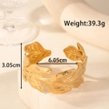 Elegant gold leaf-shaped open bangle bracelet in stainless steel with natural leaf texture - YB-038/Leaf Shape