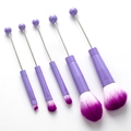 5Pcs DIY beaded makeup brush set with purple handles and white purple gradient bristles - Purple Handle