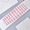 French tip long almond press-on nails in pink with 3D white flowers and rhinestones - Simple French Floral Style (WY-041) / 24 Pieces Strip Pack