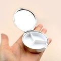 Silver round metal pill box with 3 compartments and built-in mirror inside - Large 60 Round 3 Compartments With Mirror