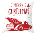Close-up of white fabric pillowcase with red Merry Christmas text and reindeer motifs - White with Red Merry Christmas Text