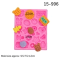 Pink multi-shape silicone mold with bear and heart shapes, size 9.5x7.5x1.2cm - Style 1 (Biscuit/Bear) / Pink